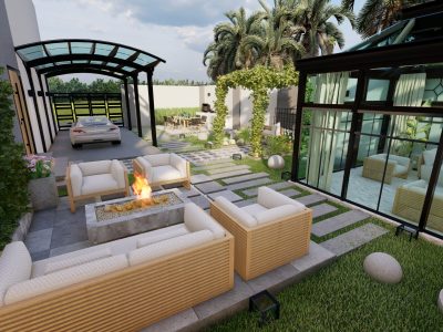 تصميم حديقة مع جلسات خارجية للسيد كرم حاتم في المكاسب